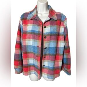 VTG Allison Daley Plaid Cropped Shacket Size 12P Petite Multicolor Metal Buttons